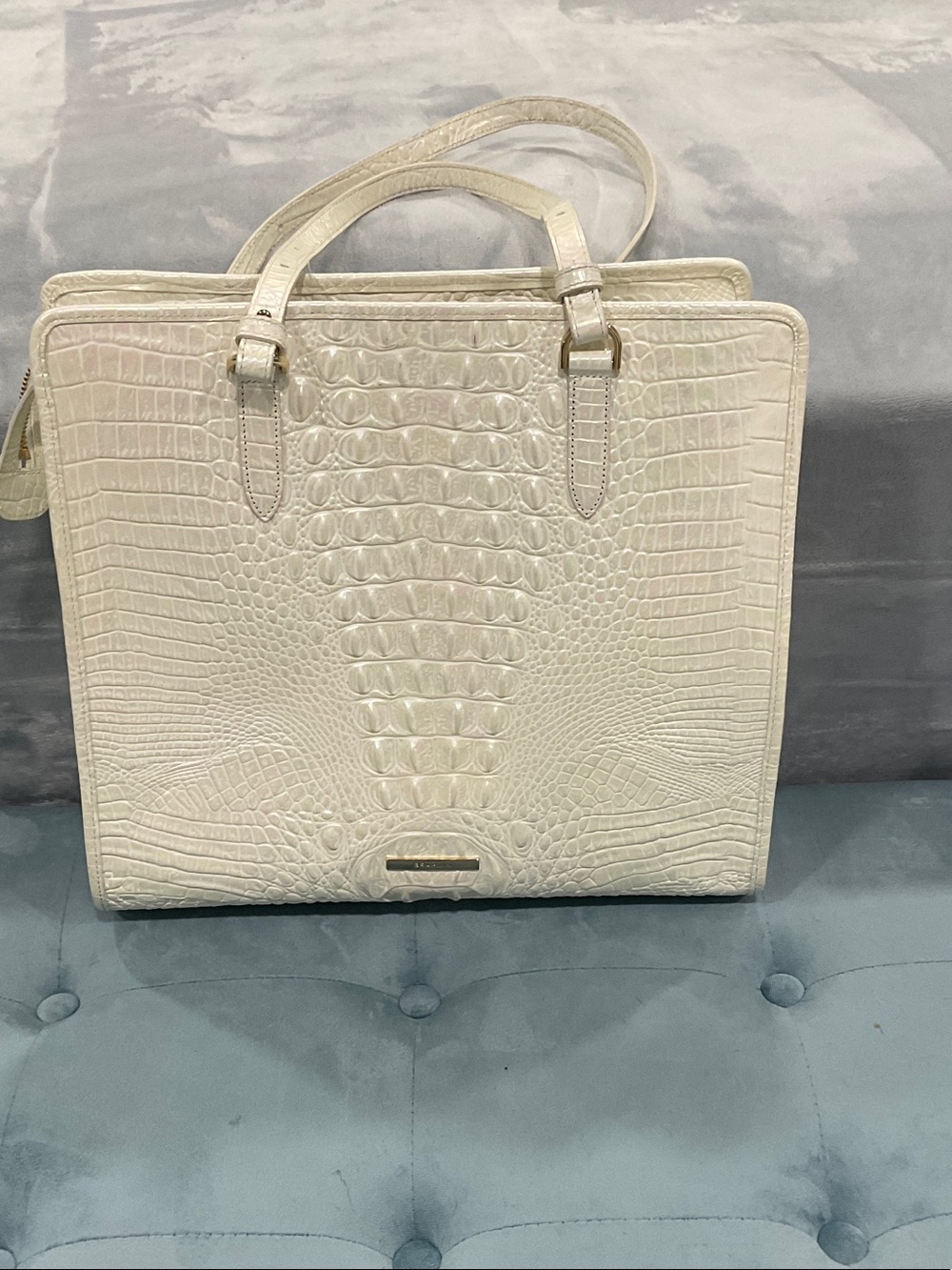 Brahmin White Croc-Embossed Tote with Top Handles